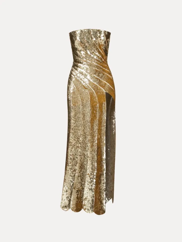 Sequin Wave & Scallop Detail Dress sold by Oscar de la Renta