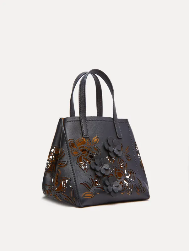 Mini Laser Cut Floral Square Tote made by Oscar de la Renta
