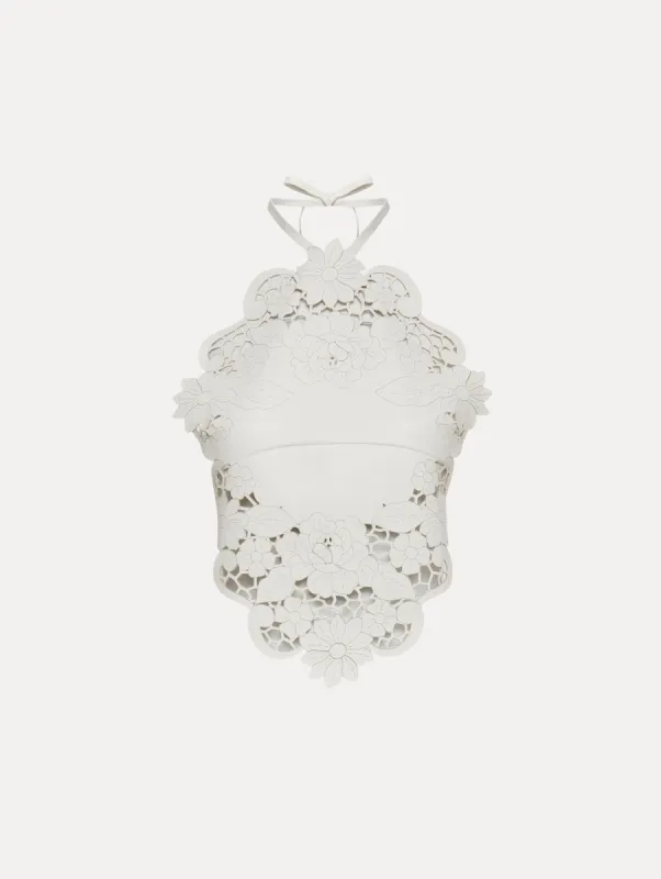 Laser Cut Floral Leather Halter Top sold by Oscar de la Renta