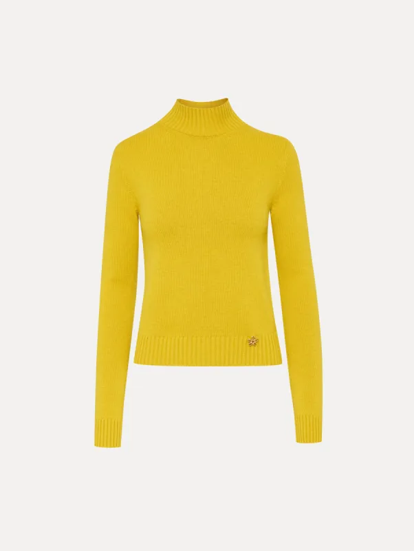 O Flower Mock Neck Cashmere Pullover sold by Oscar de la Renta