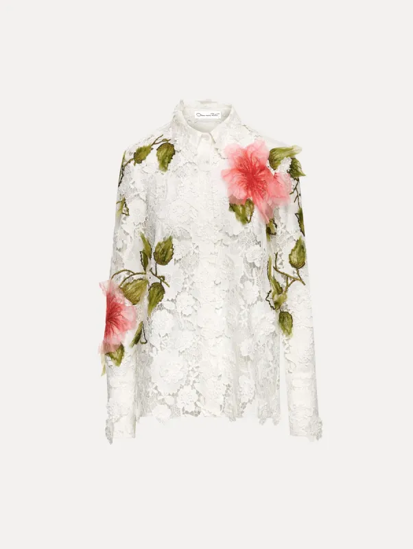 Hibiscus Embroidered Floral Guipure Blouse sold by Oscar de la Renta