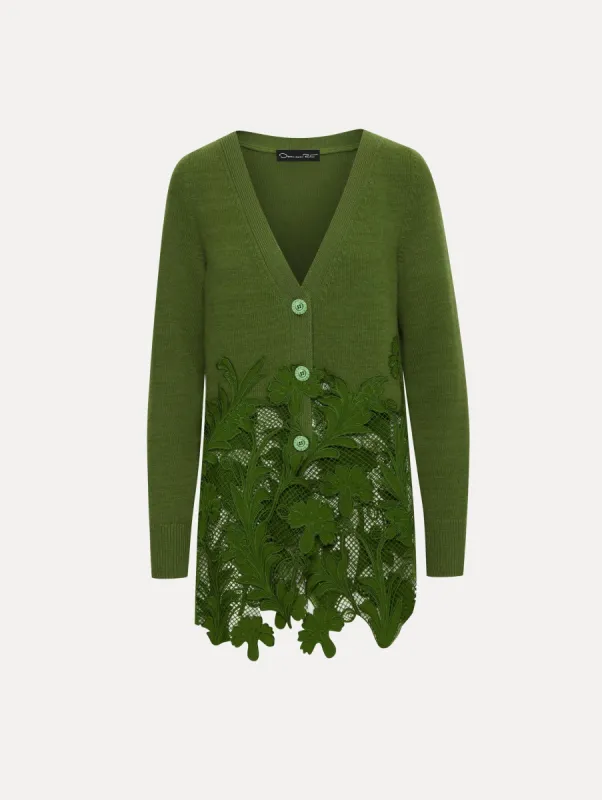 Marbled Carnation Guipure Long Cardigan sold by Oscar de la Renta