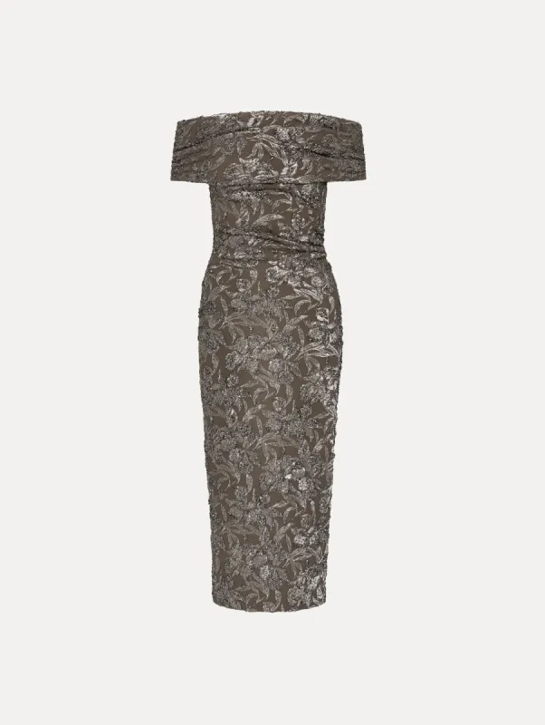 Metallic Orchid Jacquard Cocktail Dress sold by Oscar de la Renta