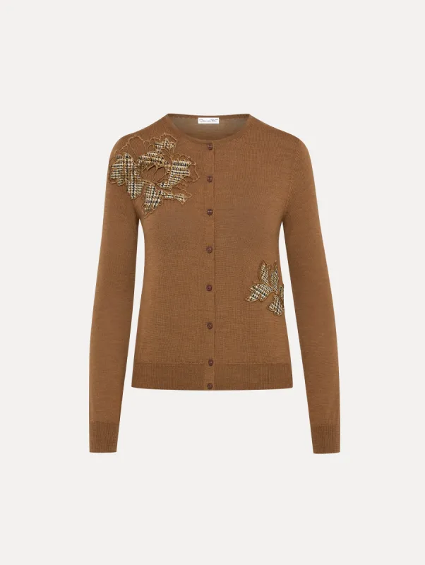 Peony Guipure Appliqué Plaid Cardigan sold by Oscar de la Renta