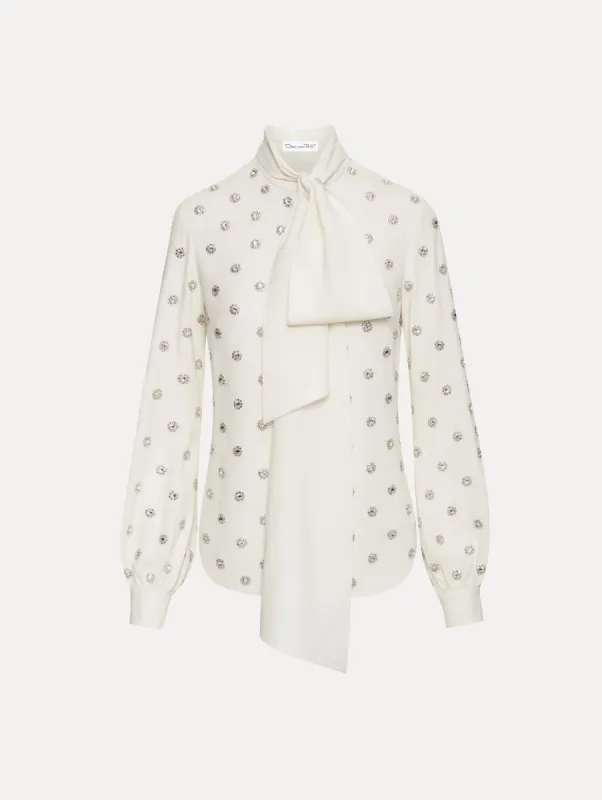 Crystal Embroidered Tie-Neck Blouse sold by Oscar de la Renta