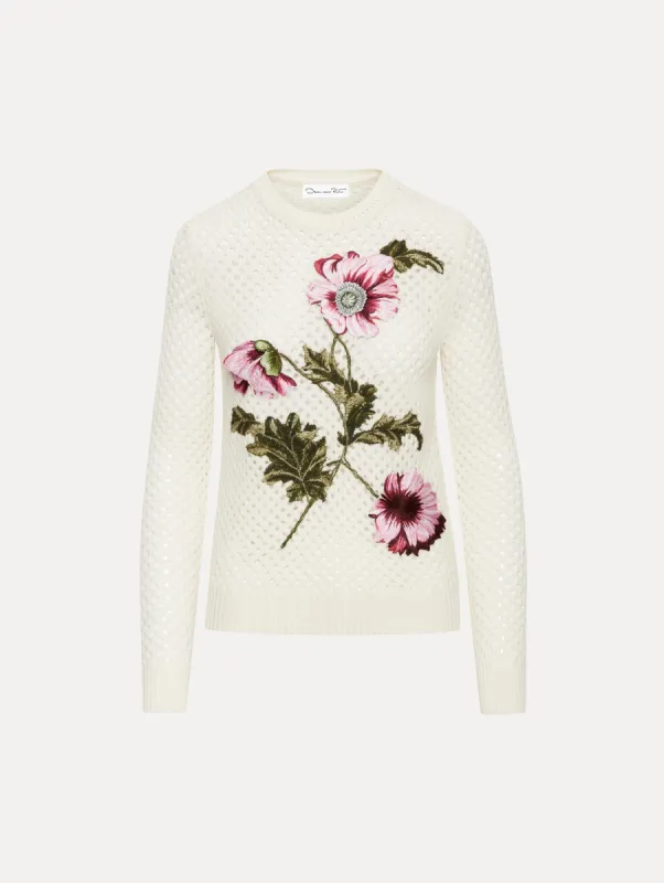 Poppy Embroidered Crochet Pullover sold by Oscar de la Renta