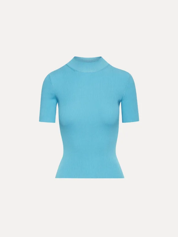Short Sleeve Mock Neck Ribbed Pullover sold by Oscar de la Renta