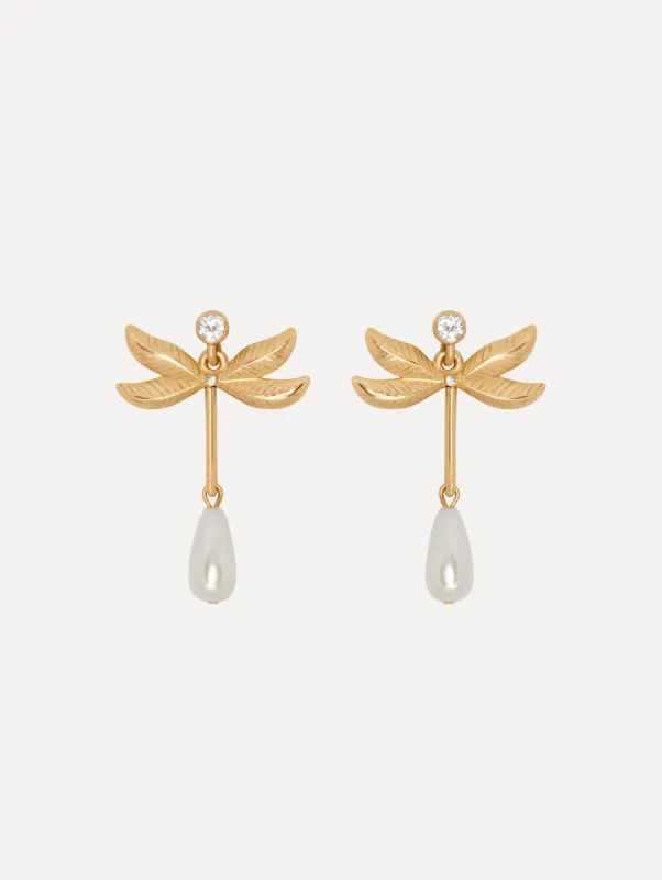 Dragonfly Pearl Drop Earrings sold by Oscar de la Renta