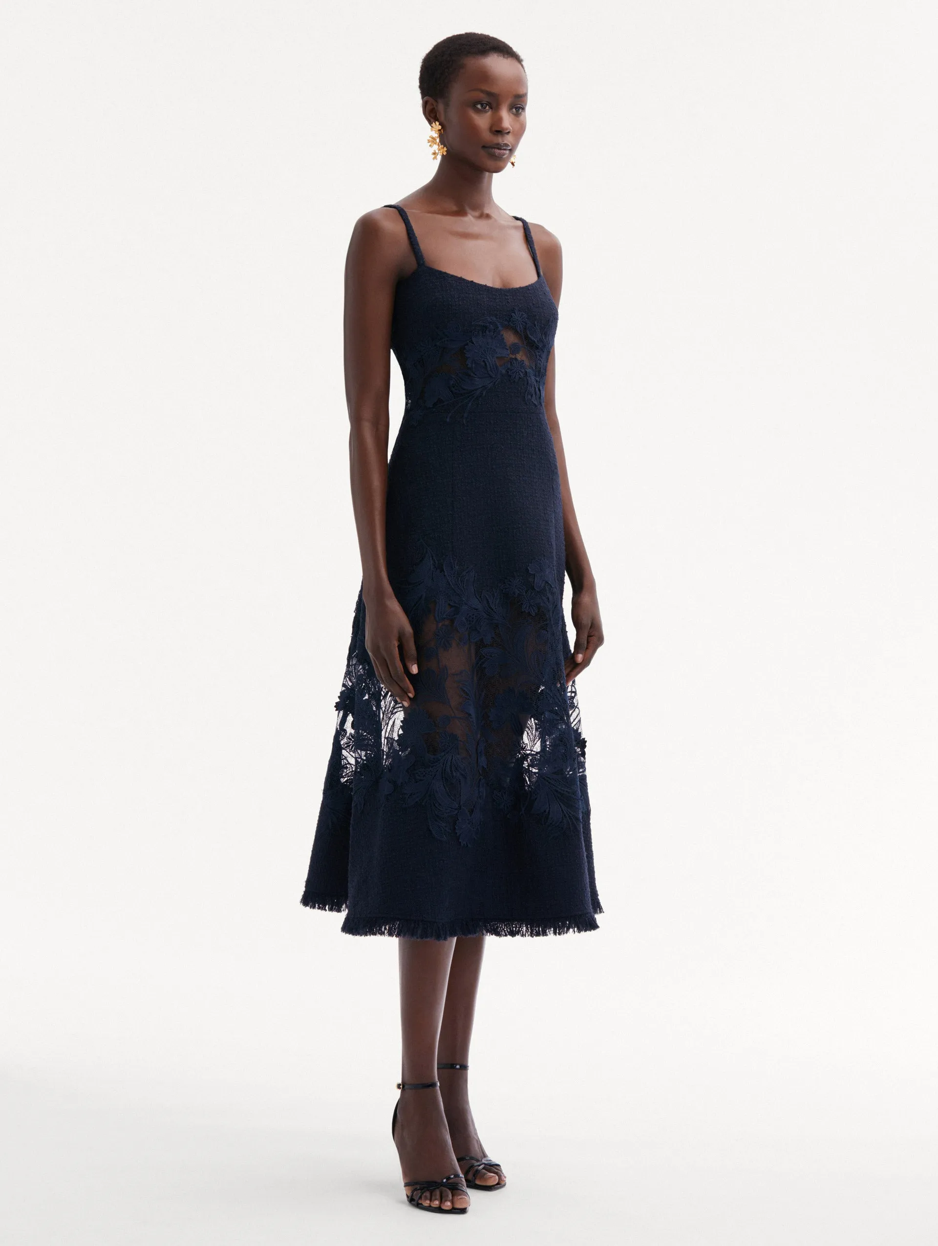 Carnation Guipure Inset Tweed Dress sold by Oscar de la Renta product image thumbnail 4