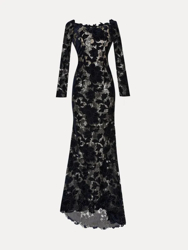 Off Shoulder Peony Velvet Guipure Gown made by Oscar de la Renta