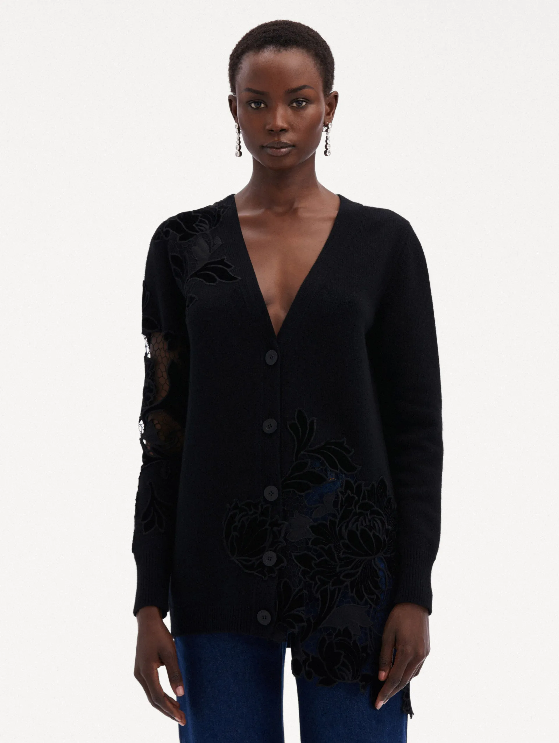 Guipure Inset Long Cardigan sold by Oscar de la Renta product image thumbnail 2