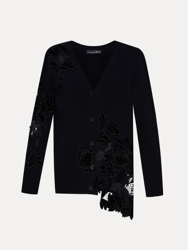 Guipure Inset Long Cardigan sold by Oscar de la Renta