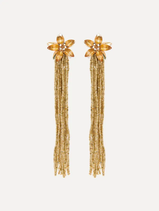 Crystal Flower Tassel Earrings sold by Oscar de la Renta
