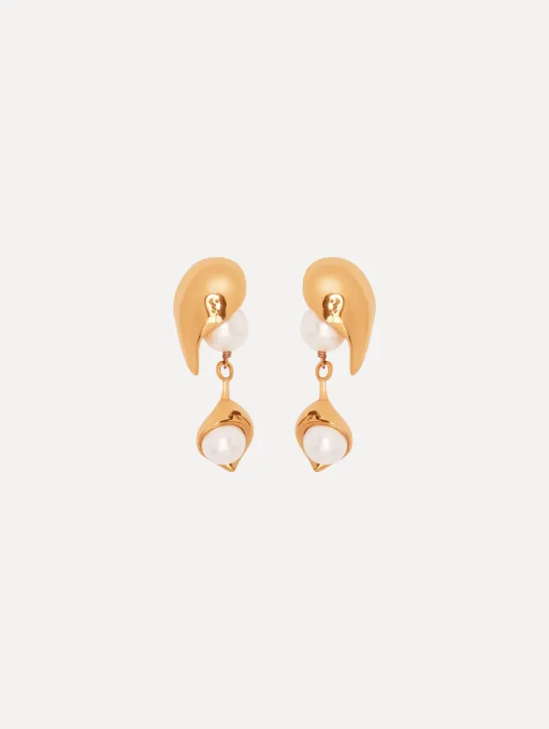 Abstract Leaf Pearl Drop Earrings sold by Oscar de la Renta