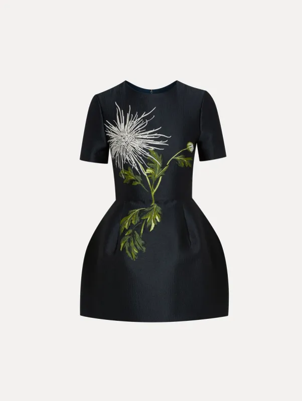 Chrysanthemum Jacquard Short Sleeve Dress made by Oscar de la Renta