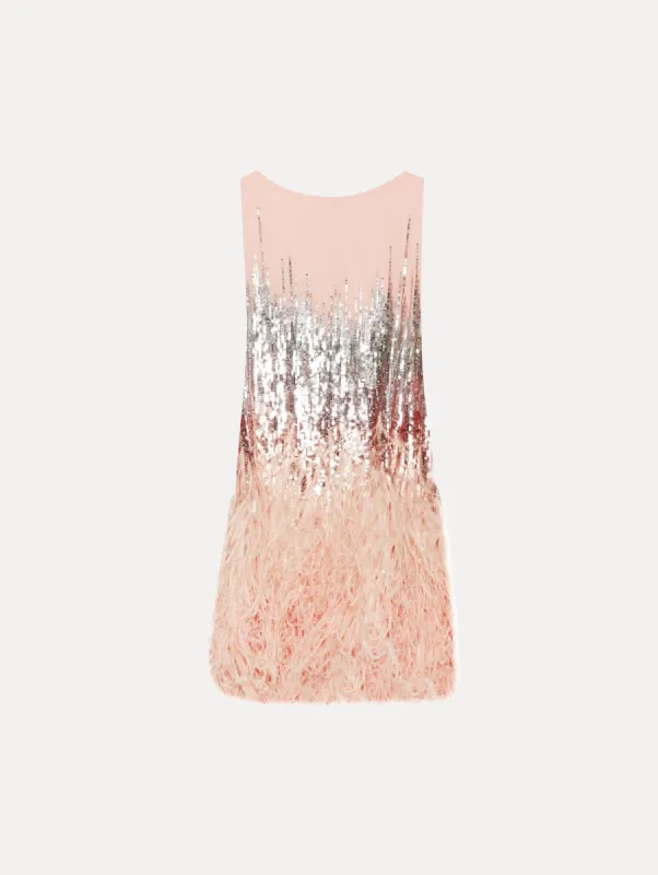 Sequin & Feather Embroidered Dress sold by Oscar de la Renta