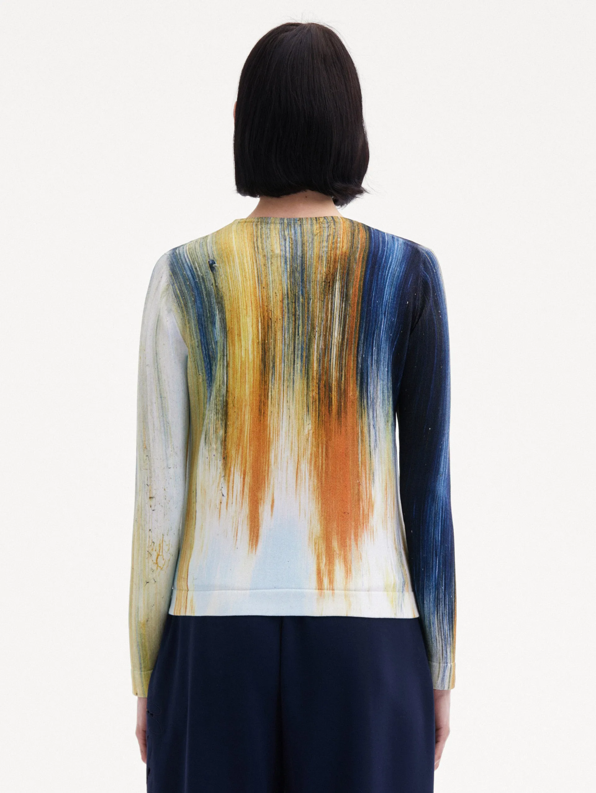 Abstract Brushstroke Printed Cardigan sold by Oscar de la Renta product image thumbnail 4
