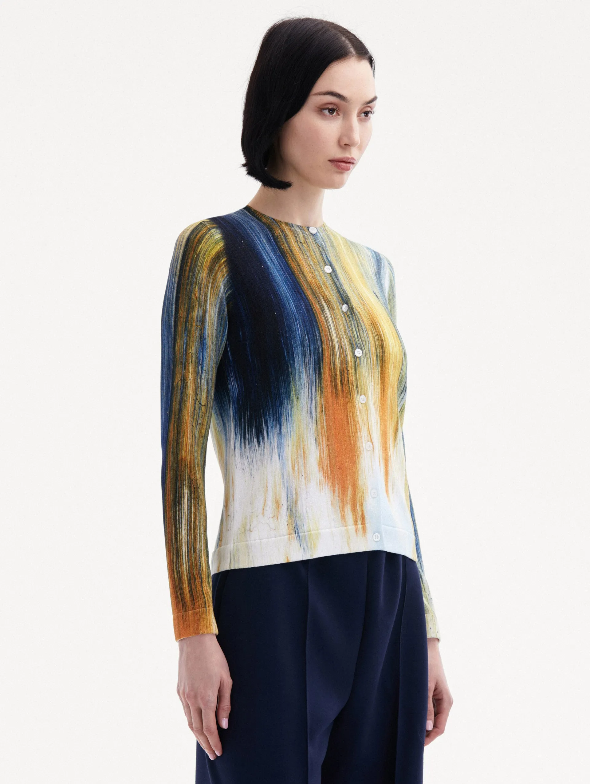Abstract Brushstroke Printed Cardigan sold by Oscar de la Renta product image thumbnail 5