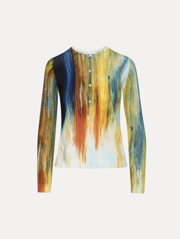 Abstract Brushstroke Printed Cardigan sold by Oscar de la Renta