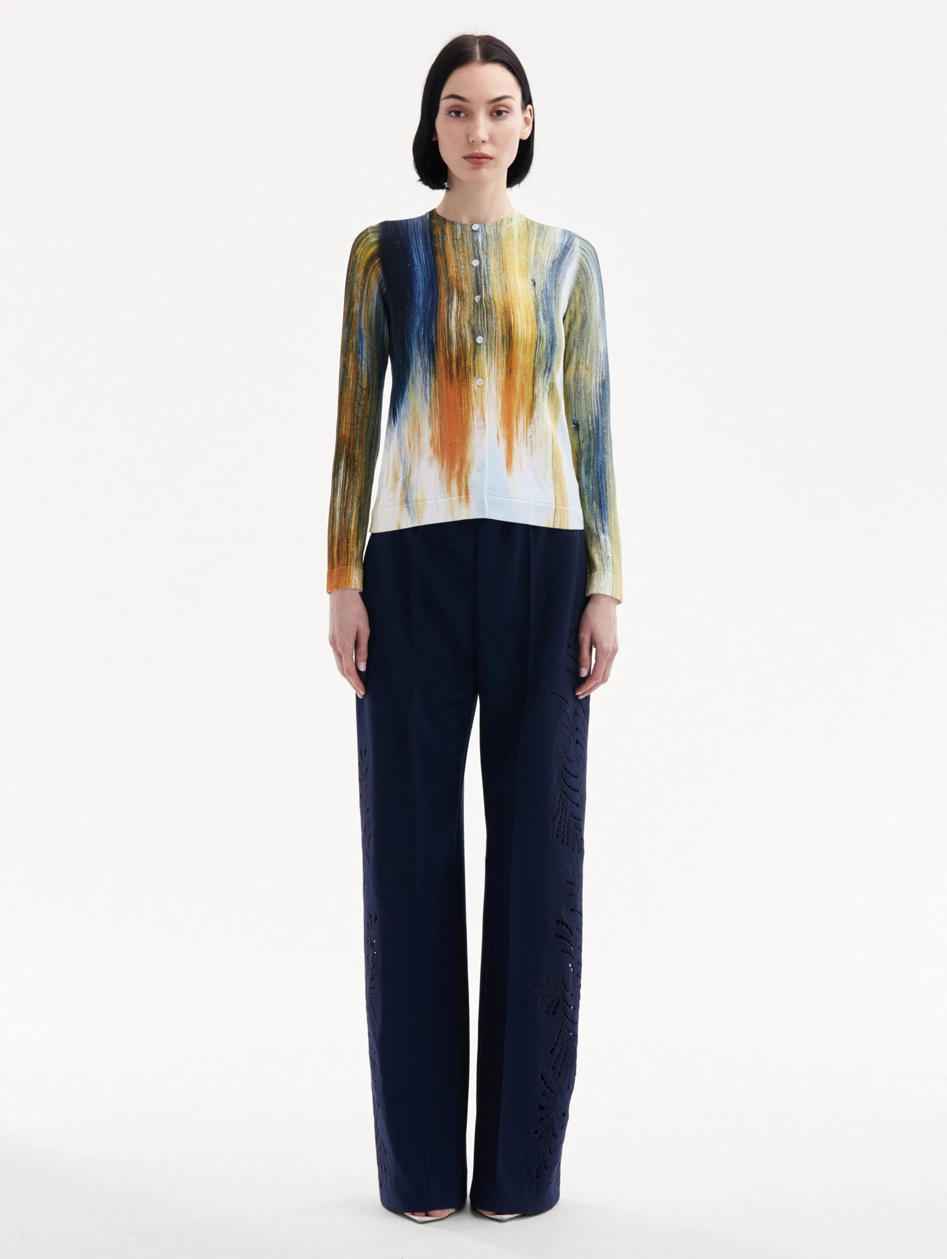 Abstract Brushstroke Printed Cardigan sold by Oscar de la Renta product image thumbnail 3