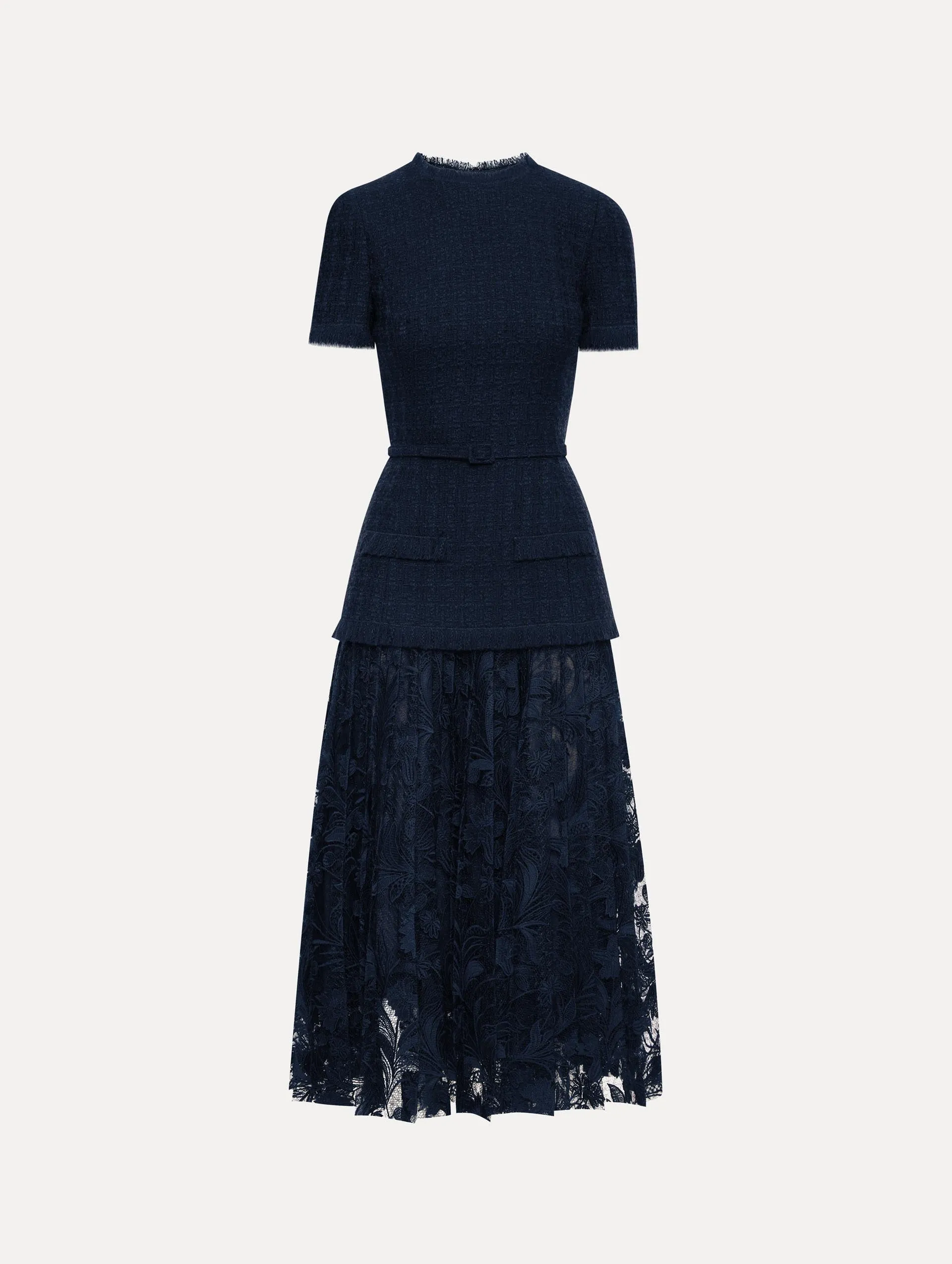 Carnation Guipure & Tweed Dress sold by Oscar de la Renta