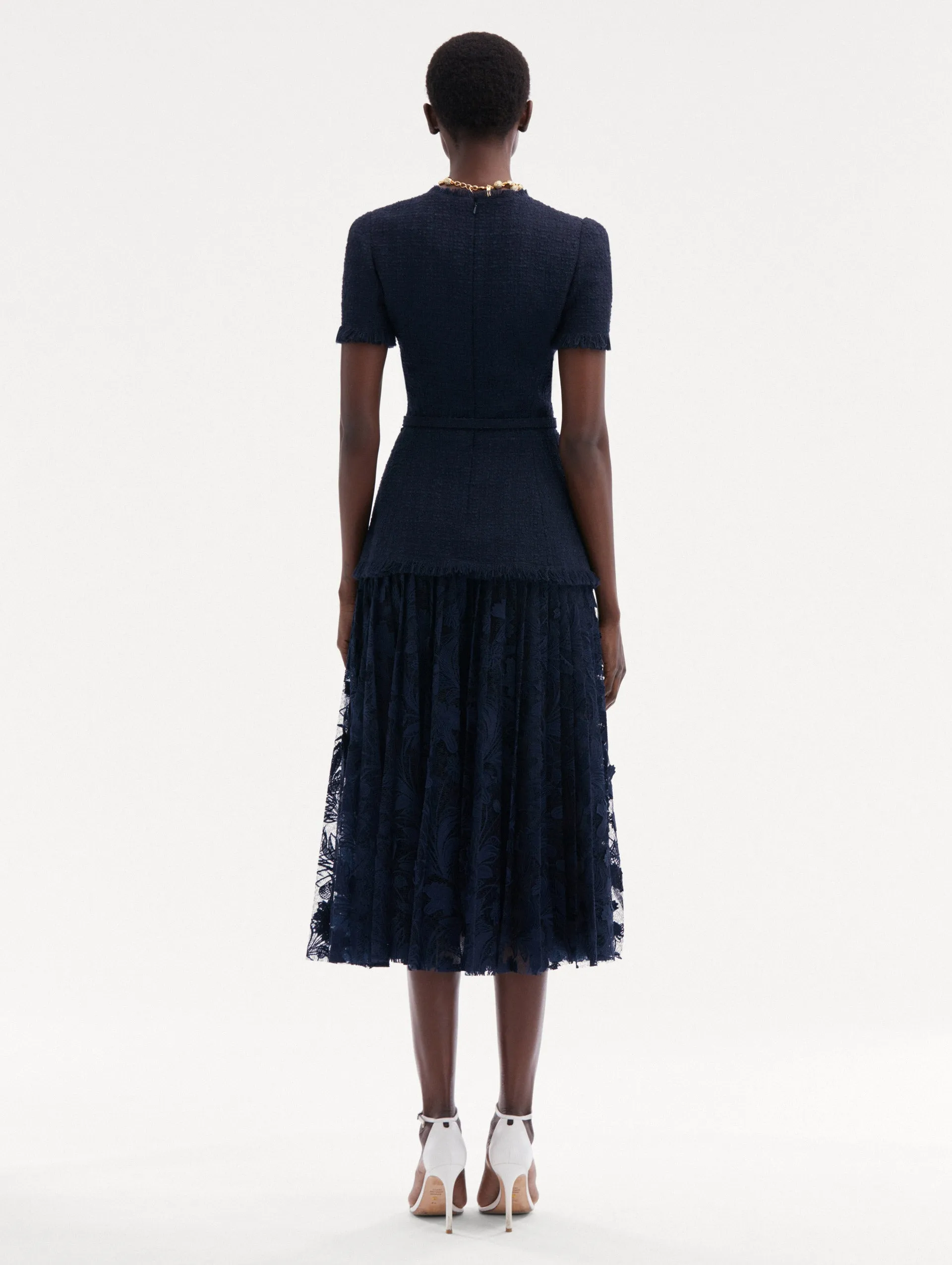 Carnation Guipure & Tweed Dress sold by Oscar de la Renta product image thumbnail 3