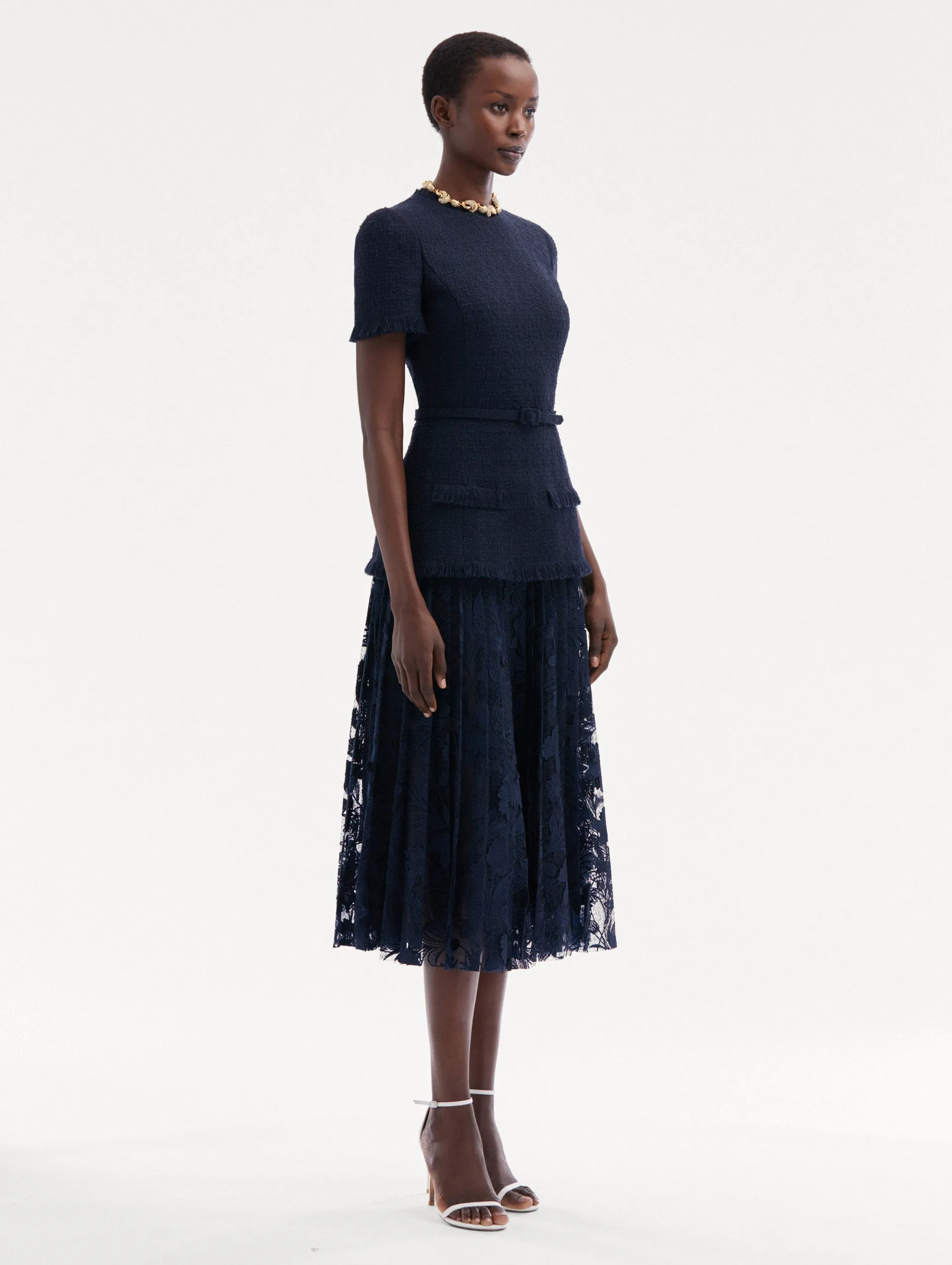 Carnation Guipure & Tweed Dress sold by Oscar de la Renta product image thumbnail 4