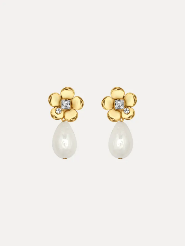 Flower Pearl Drop Earrings sold by Oscar de la Renta