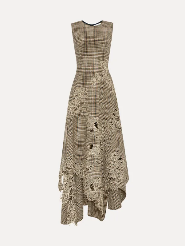 Peony Guipure Appliqué Plaid Jewel Neck Dress sold by Oscar de la Renta