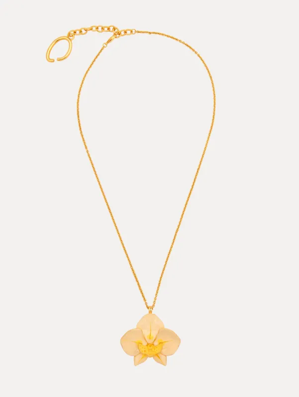 Enamel Orchid Pendant Necklace sold by Oscar de la Renta
