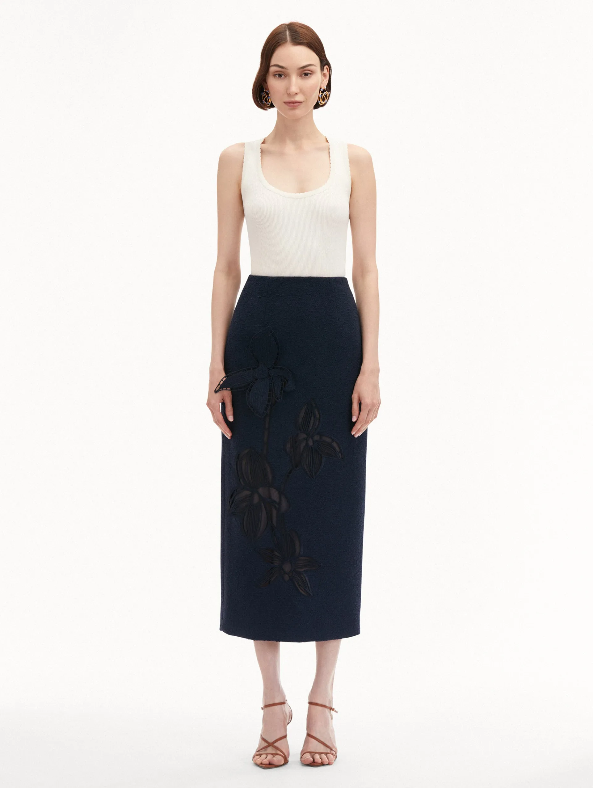 Orchid Embroidered Tweed Skirt sold by Oscar de la Renta product image thumbnail 2