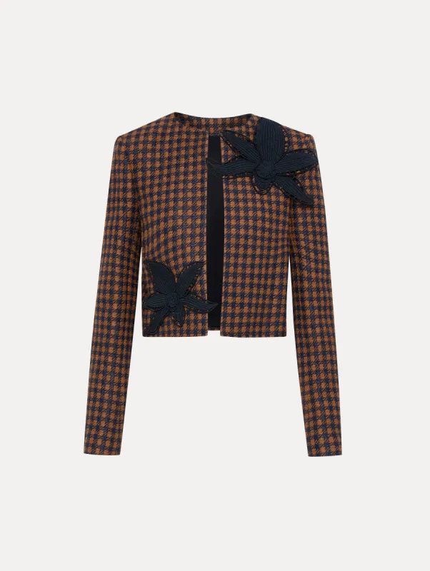 Check Tweed Orchid Embroidered Jacket sold by Oscar de la Renta