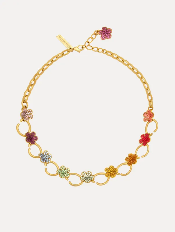 Crystal Flower O Chain-Link Necklace sold by Oscar de la Renta