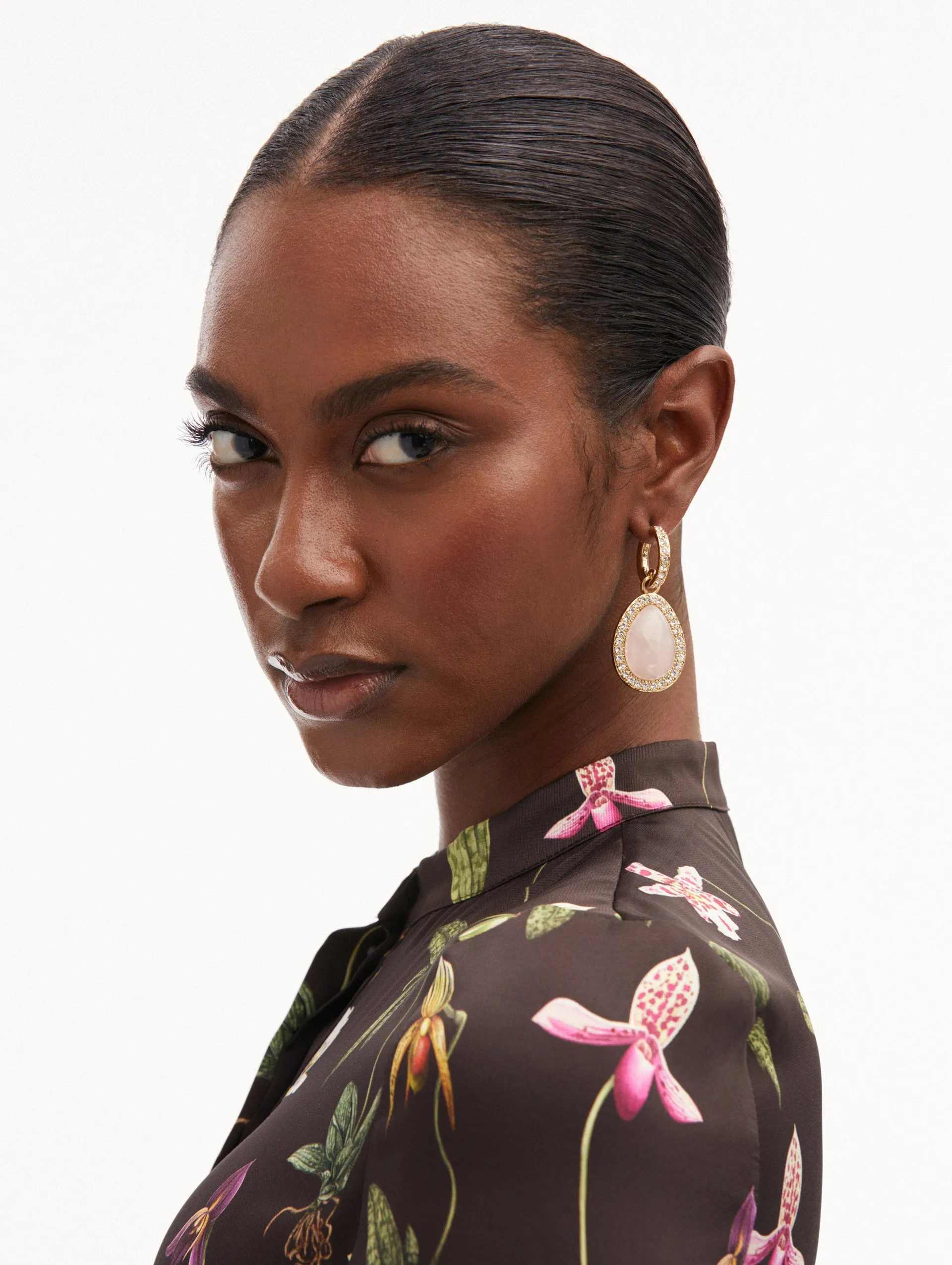 Rose Quartz Cabochon Drop Earrings sold by Oscar de la Renta product image thumbnail 2