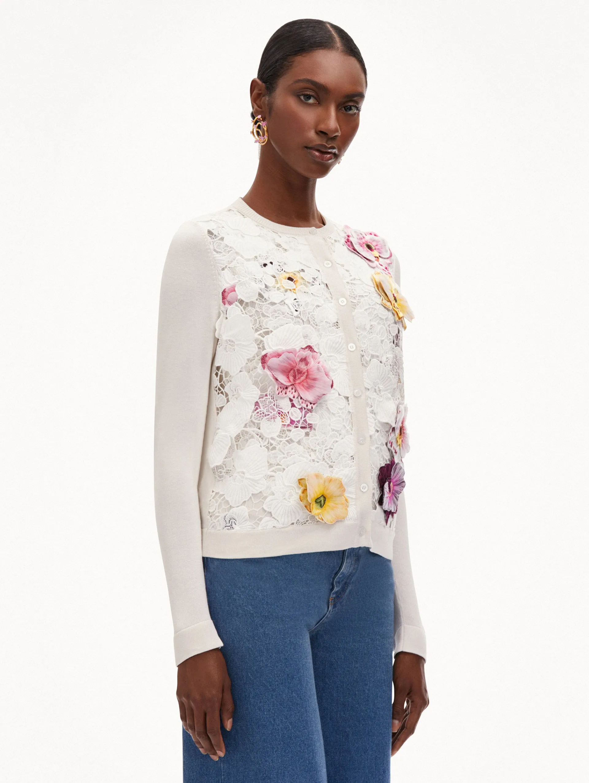 Orchid Threadwork Inset Cardigan sold by Oscar de la Renta product image thumbnail 5