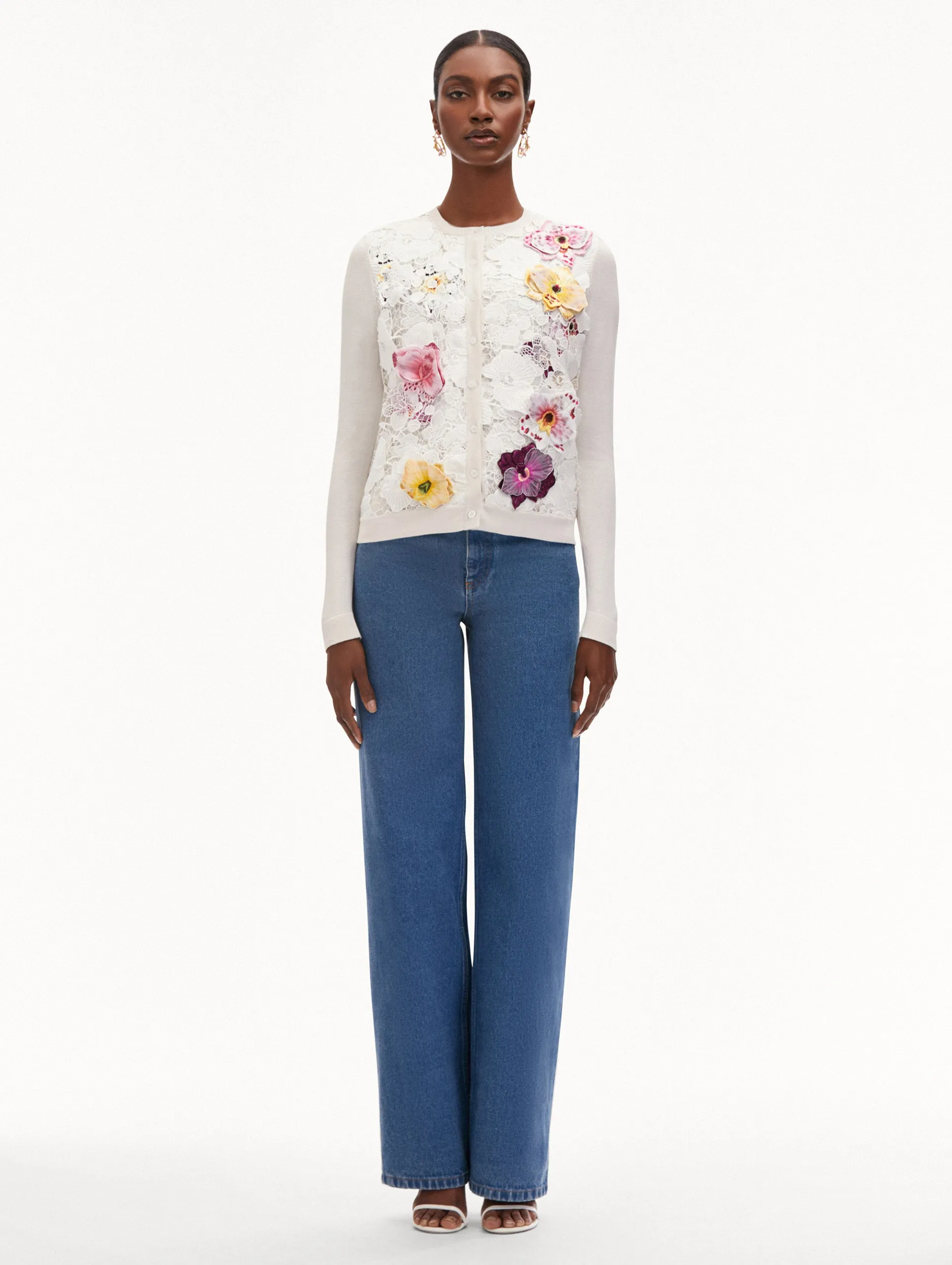 Orchid Threadwork Inset Cardigan sold by Oscar de la Renta product image thumbnail 3