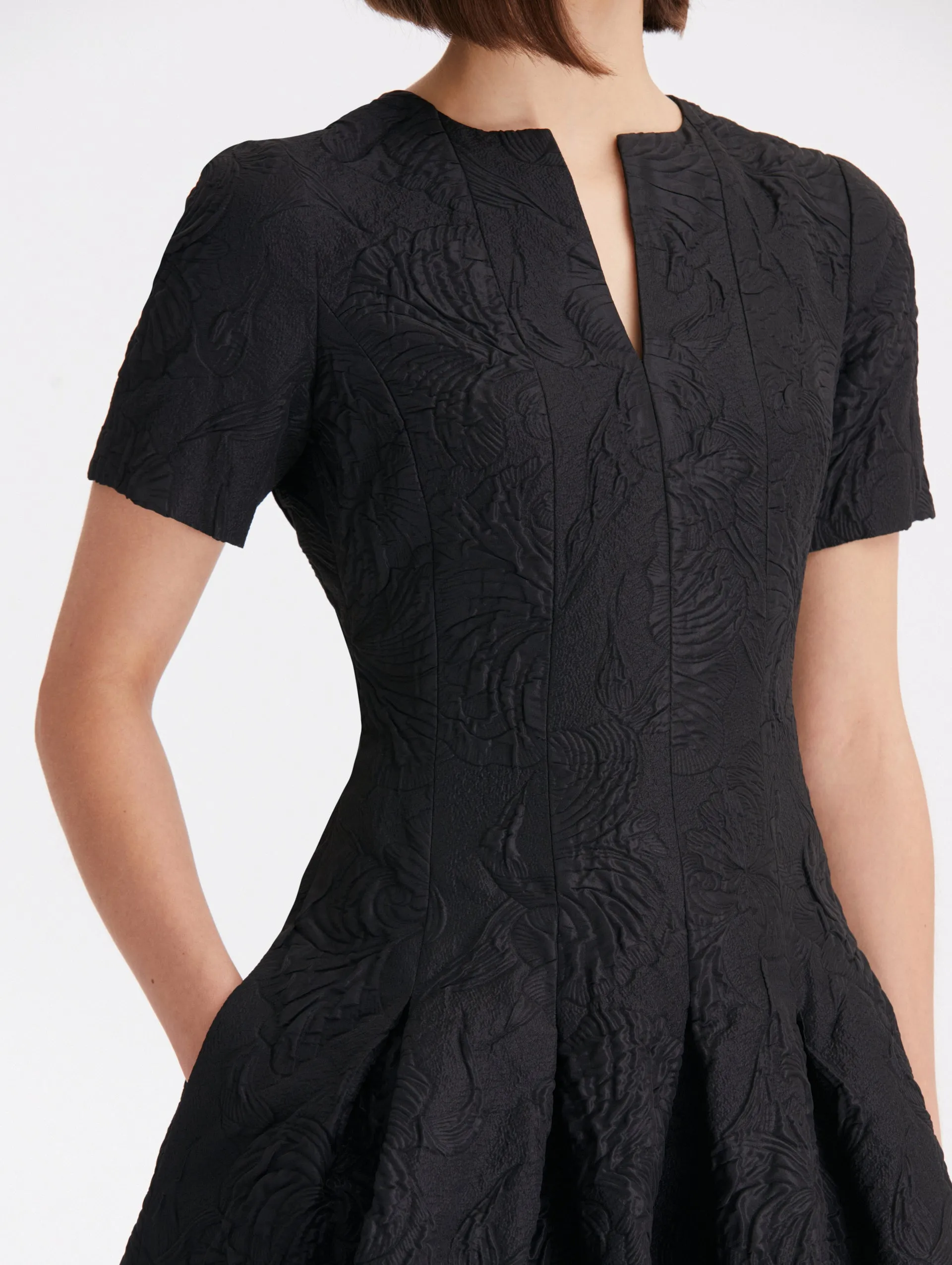 Split Neck Floral Cloque Faille Dress sold by Oscar de la Renta product image thumbnail 5