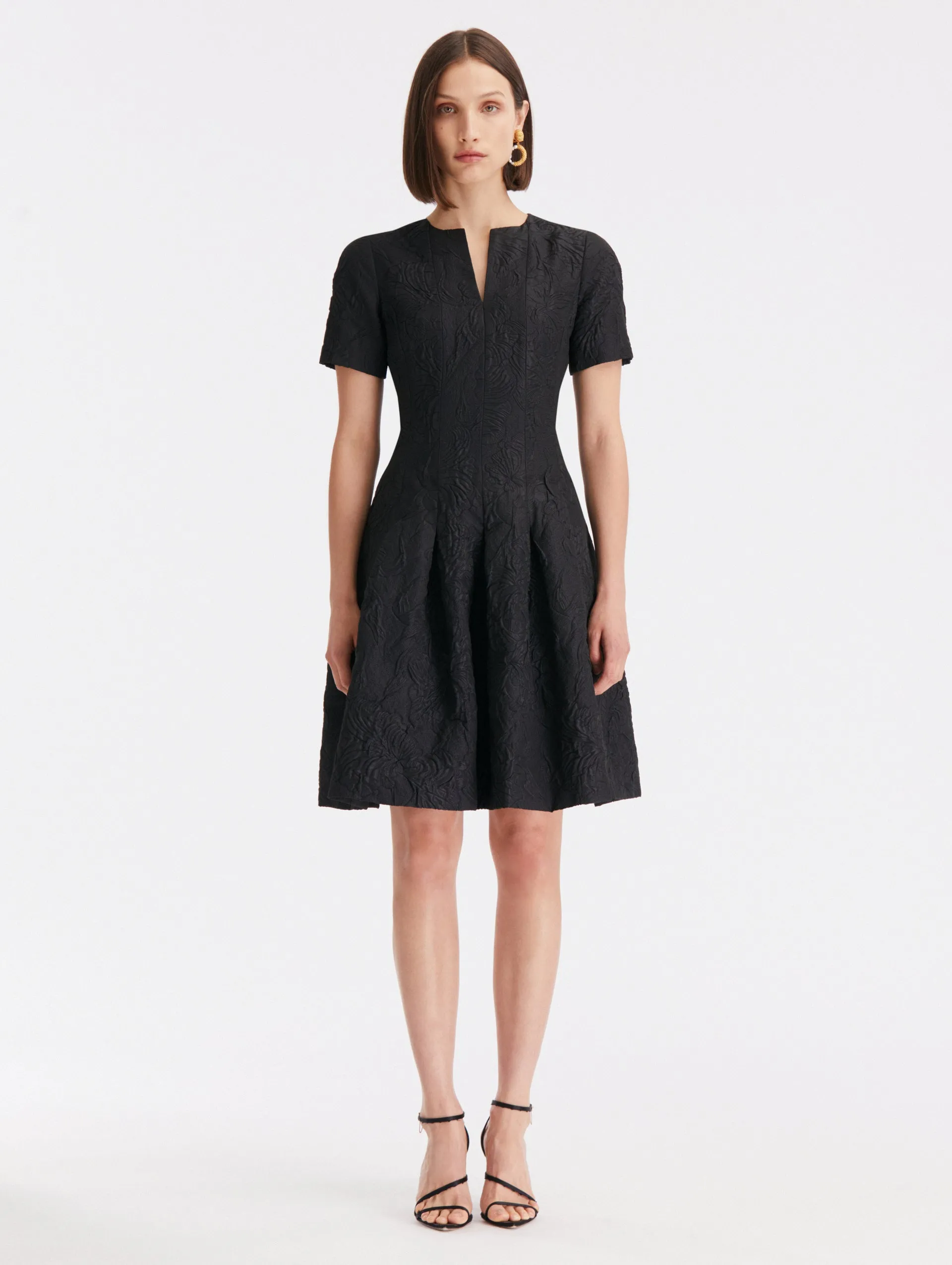 Split Neck Floral Cloque Faille Dress sold by Oscar de la Renta product image thumbnail 2