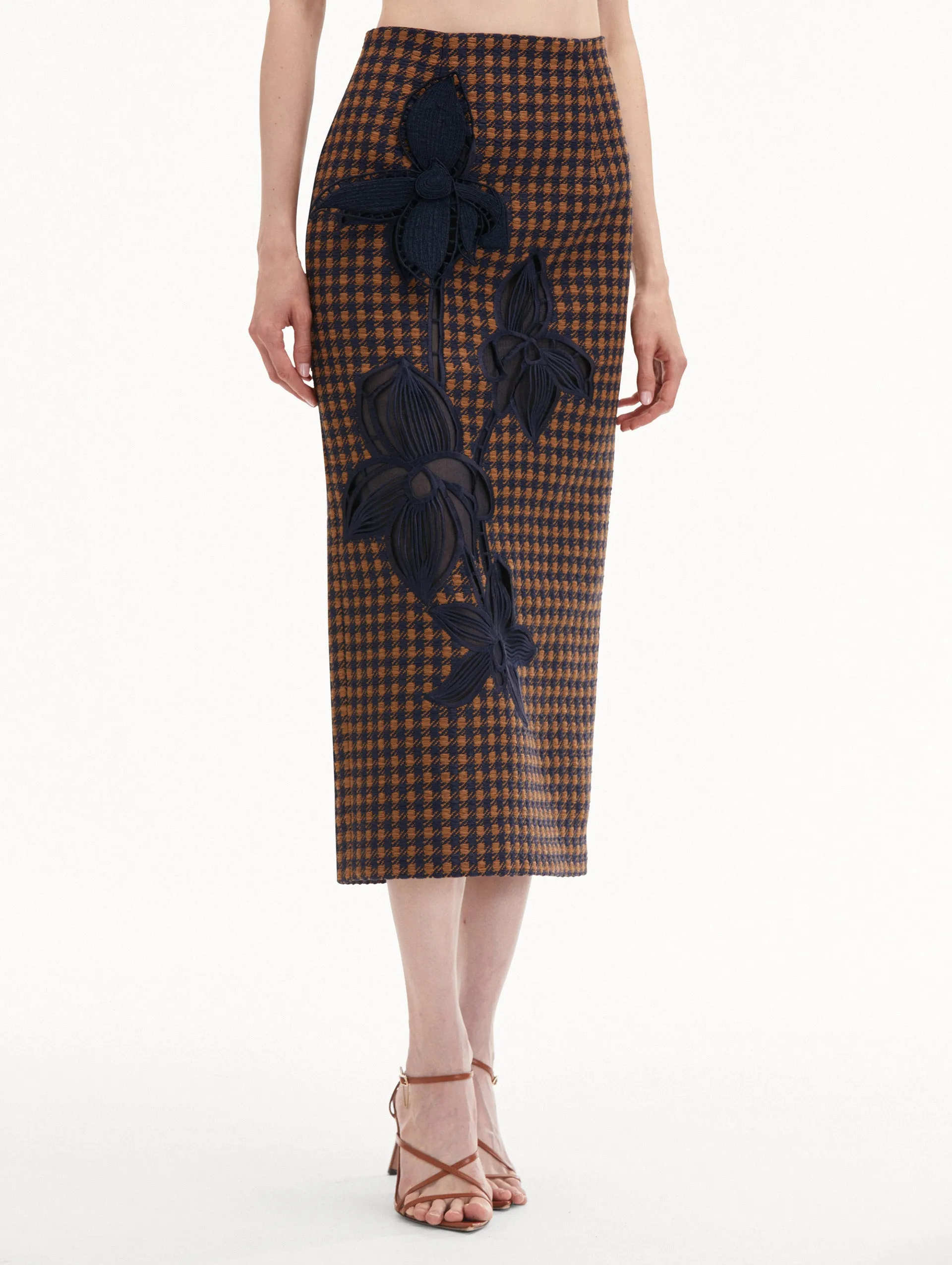 Check Tweed Orchid Embroidered Pencil Skirt sold by Oscar de la Renta product image thumbnail 4