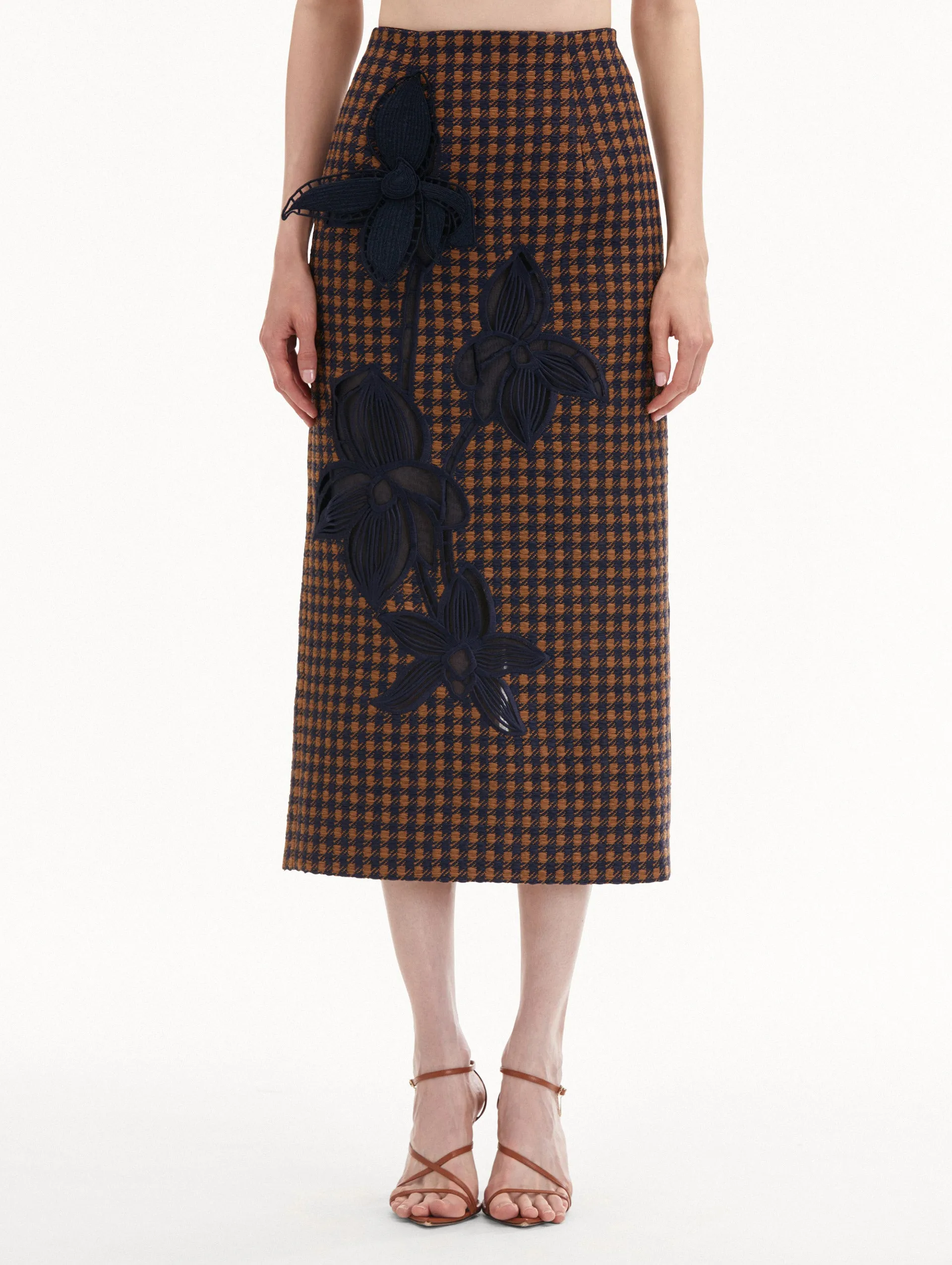 Check Tweed Orchid Embroidered Pencil Skirt sold by Oscar de la Renta product image thumbnail 5