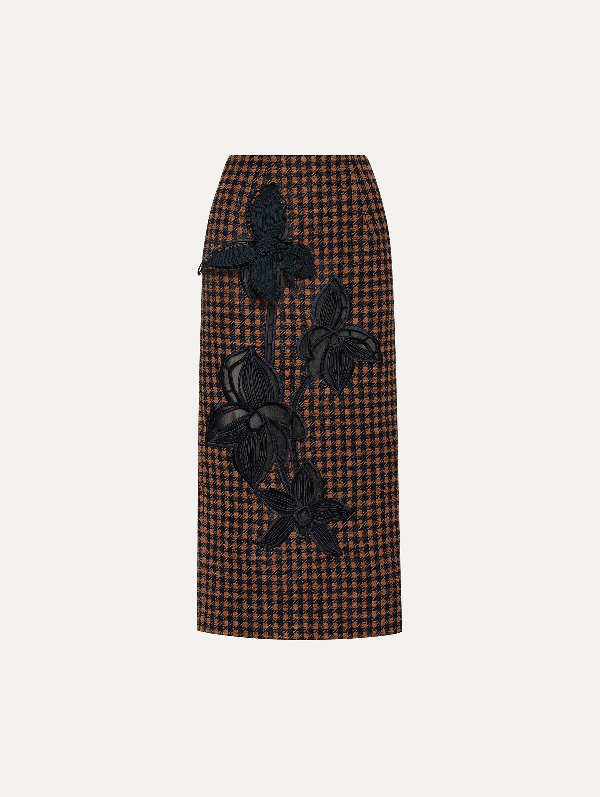 Check Tweed Orchid Embroidered Pencil Skirt sold by Oscar de la Renta