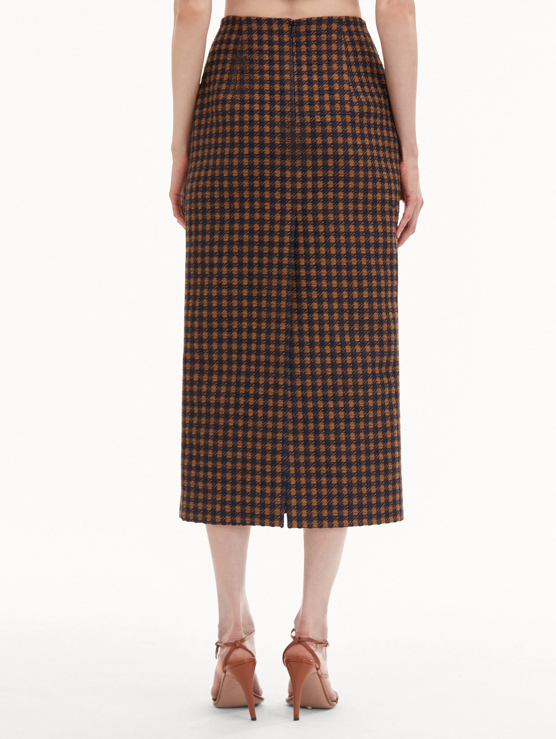 Check Tweed Orchid Embroidered Pencil Skirt sold by Oscar de la Renta product image thumbnail 3