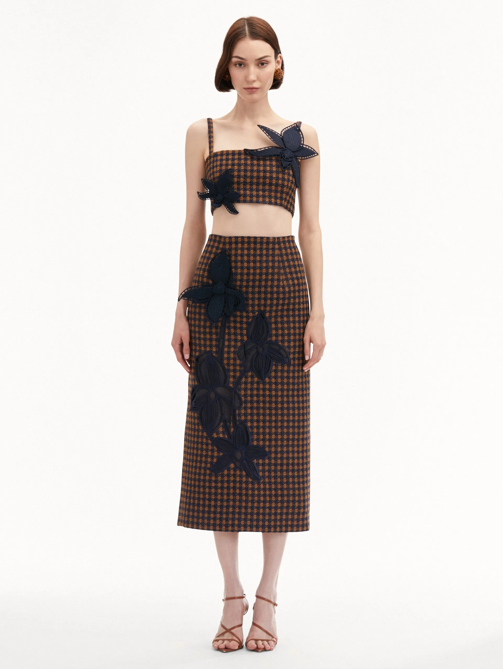 Check Tweed Orchid Embroidered Pencil Skirt sold by Oscar de la Renta product image thumbnail 2