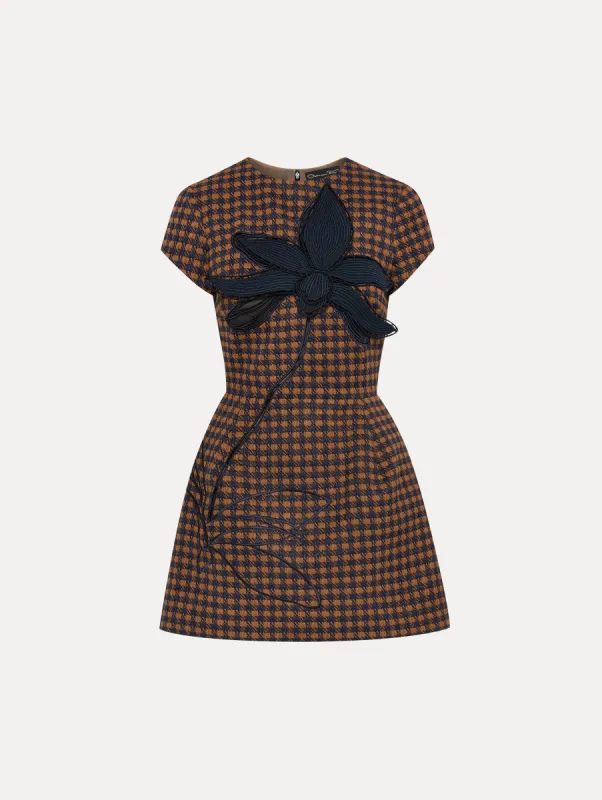 Check Tweed Orchid Embroidered Dress sold by Oscar de la Renta