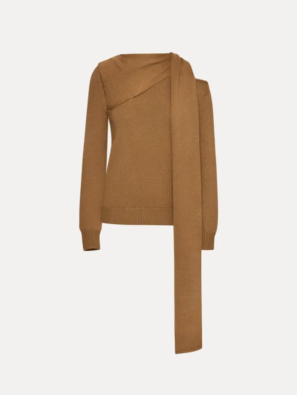 Draped-Detail Cold Shoulder Pullover sold by Oscar de la Renta