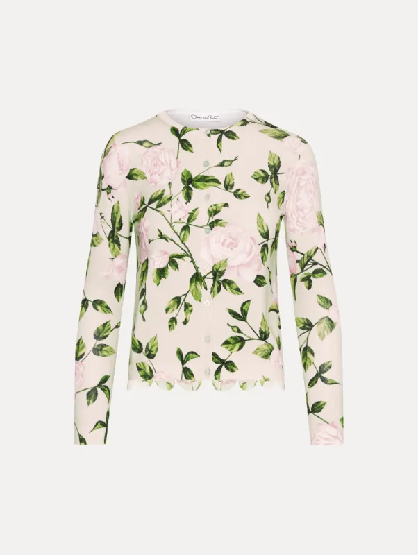 English Rose Printed Cardigan sold by Oscar de la Renta