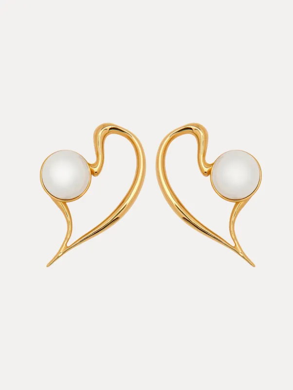 Small Pearl Heart Earrings sold by Oscar de la Renta