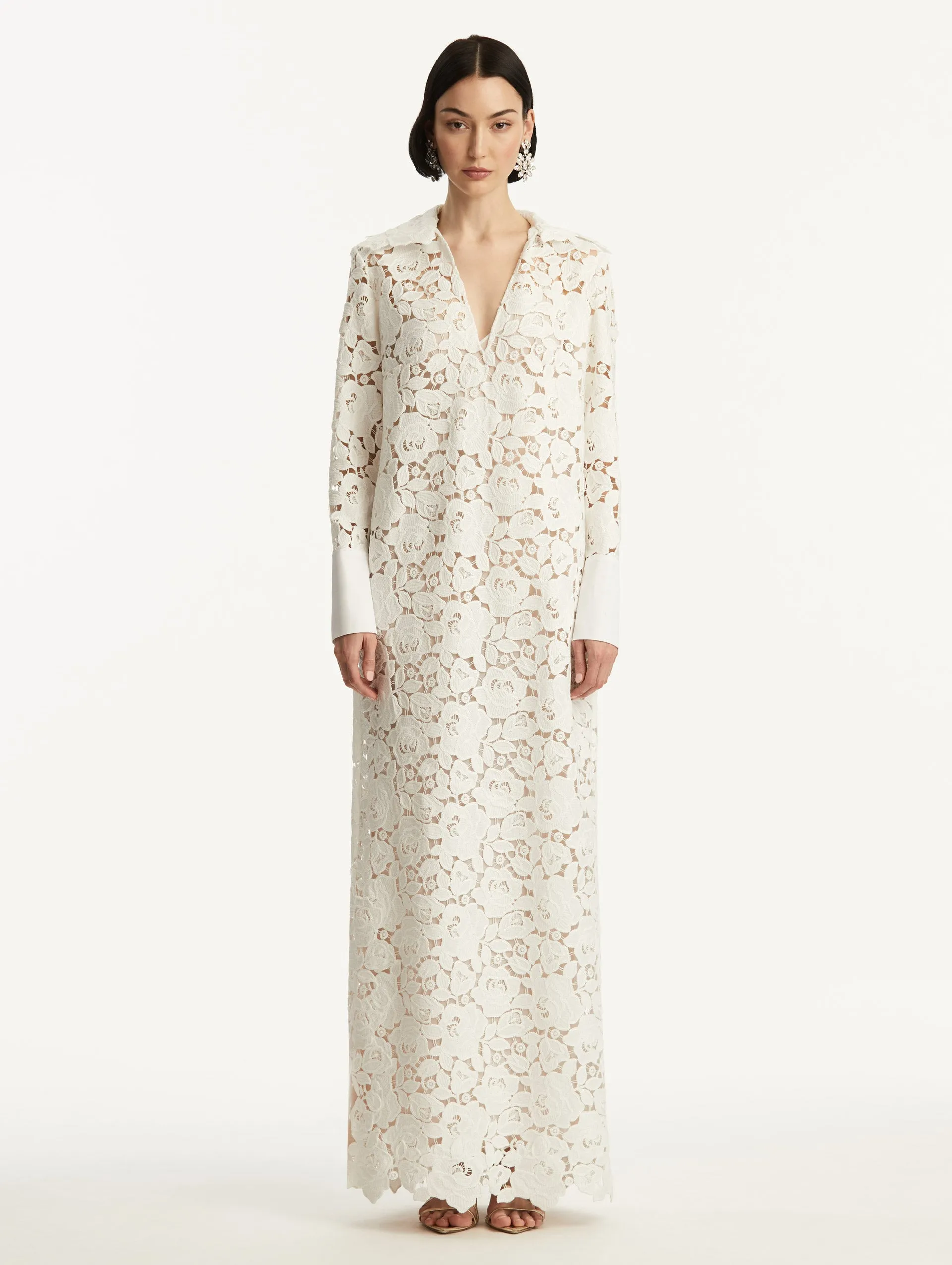 English Rose Guipure Long Sleeve Gown sold by Oscar de la Renta product image thumbnail 2