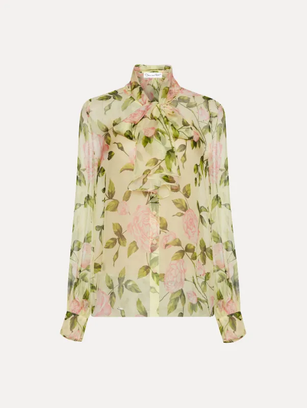English Rose Silk Chiffon Blouse sold by Oscar de la Renta