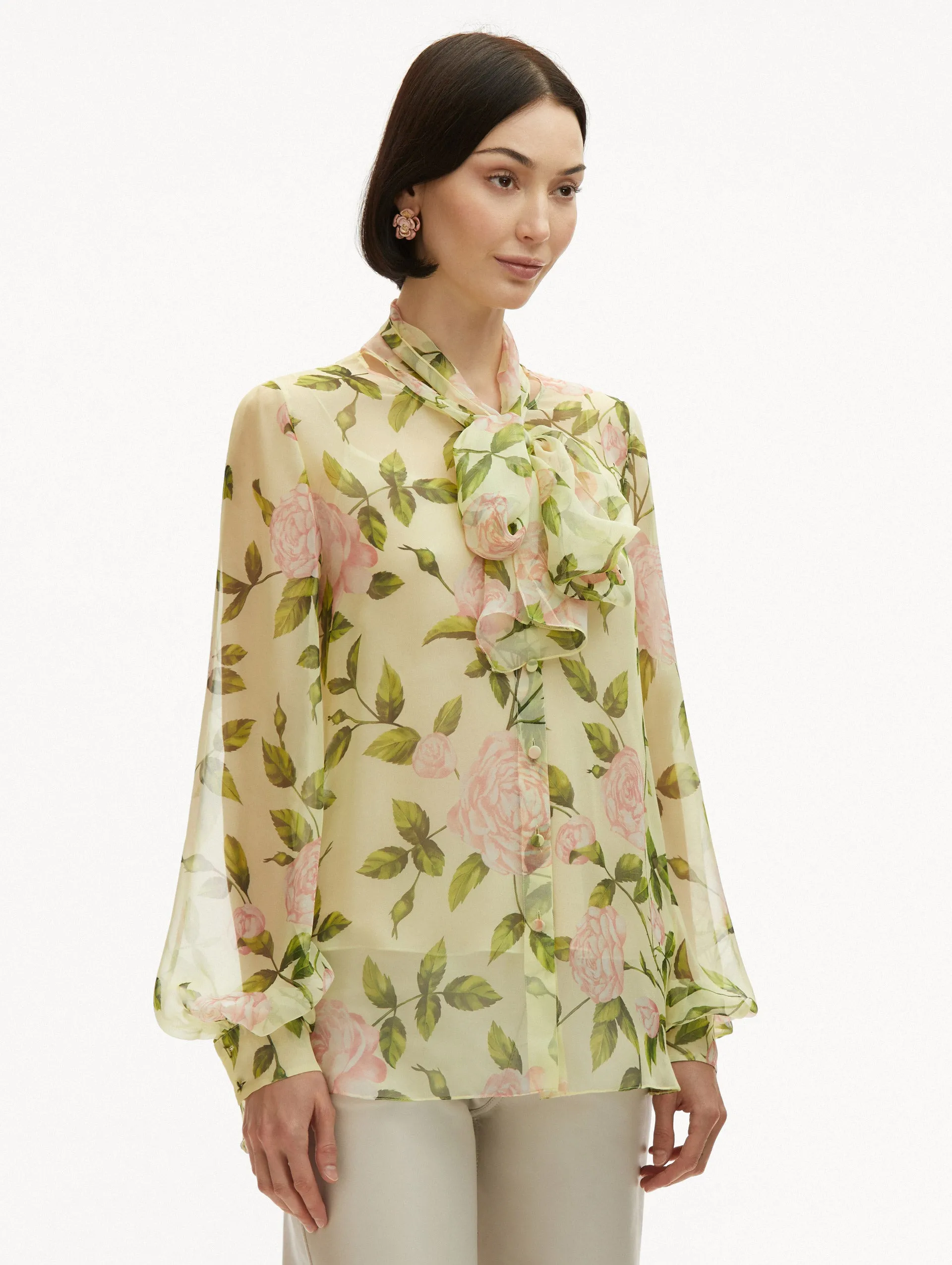 English Rose Silk Chiffon Blouse sold by Oscar de la Renta product image thumbnail 5